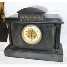 Victorian Black Marble Temple Style Mantle Clock