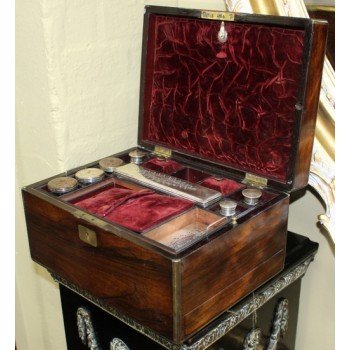 Victorian Brass Bound Rosewood Ladies Vanity Box