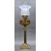 Victorian Brass Oil Lamp with Amber Font & Vaseline Glass Shade