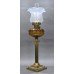 Victorian Brass Oil Lamp with Amber Font & Vaseline Glass Shade