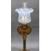 Victorian Brass Oil Lamp with Amber Font & Vaseline Glass Shade