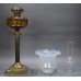 Victorian Brass Oil Lamp with Amber Font & Vaseline Glass Shade