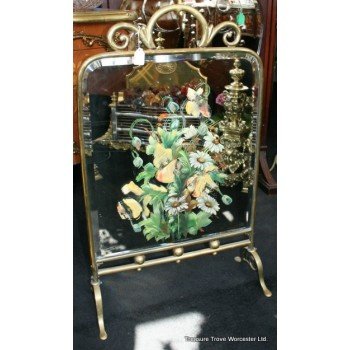 Victorian Brass Painted Mirror Fire Screen