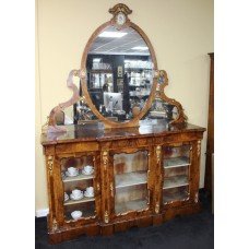 Fine 19th c. French Burr Walnut Inlaid Credenza with Mirror