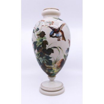 Victorian Hand Painted Blue Tit Opaline Glass Vase