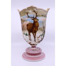 Victorian Hand Painted Stag Opaline Glass Vase