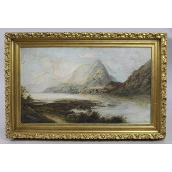 Victorian Landscape Mountains & Lake Oil on Canvas