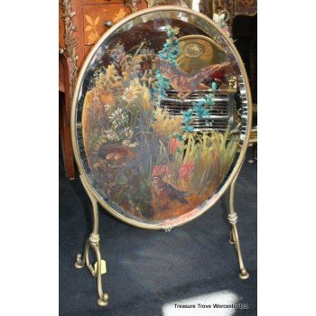 Victorian Oval Brass Painted Mirror Fire Screen