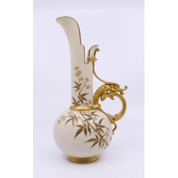 Victorian Royal Worcester Gilded Blush Dragon Handle Ewer 1026
