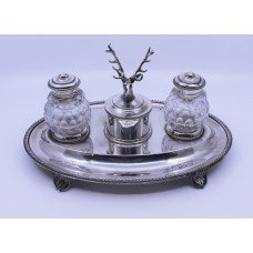 Victorian Silver Plate & Cut Glass Inkwell