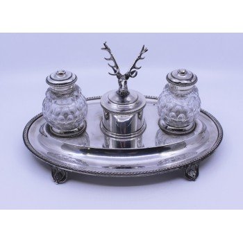 Victorian Silver Plate & Cut Glass Inkwell