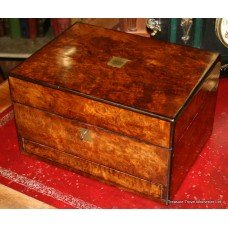 Victorian Burr Walnut London Silver Vanity Travelling Case