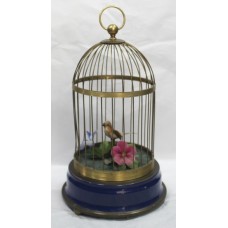 Vintage Caged Mechanical Wind-up Singing Bird