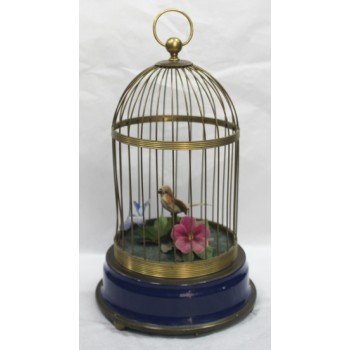 Vintage Caged Mechanical Wind-up Singing Bird