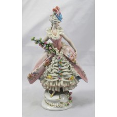 Vintage Italian Capodimonte Porcelain Figurine Lady Flowers Lace