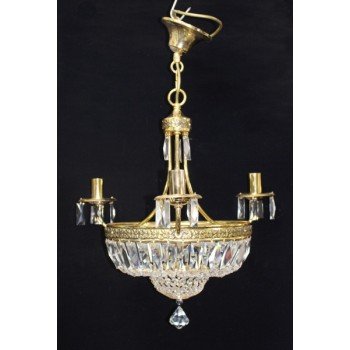 Vintage Crystal Baguette Form Gold Plated 6 Light Chandelier