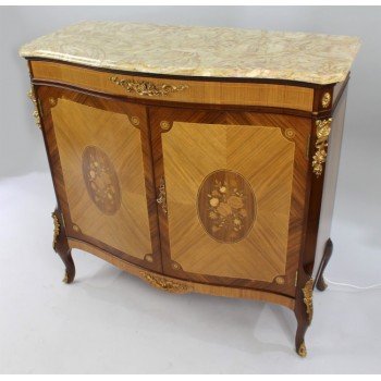 Vintage Epstein Marble Topped Inlaid Side Cabinet