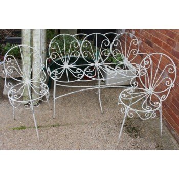 Vintage Three Piece Metal Garden Suite Seating Seat & Chairs