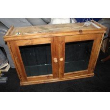 Vintage Old Pine Small Glazed Two Door Cabinet