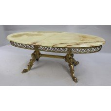 Vintage Onyx Topped Brass Oval Coffee Table