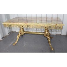 Vintage Ornate Brass Coffee Table with Onyx Top