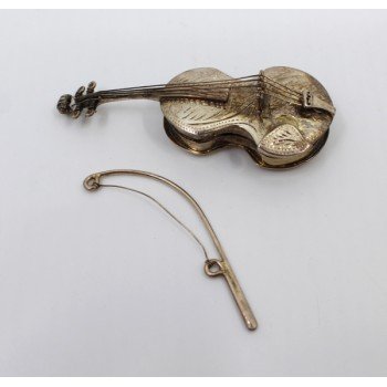 Vintage Sterling Silver Violin Form Pill Box by C J Vander Ltd