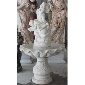 White Marble Classical Style Cherub Water Fountain H 140 cm