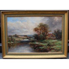 Edwardian English Landscape Oil on Canvas W.Barton