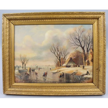 Winter Skating Landscape by Richard Temple (British) Oil on Board