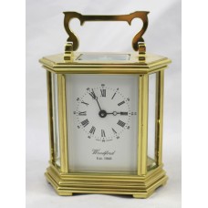 Woodford England Hexagonal Gold Plated Mechanical Carriage Clock