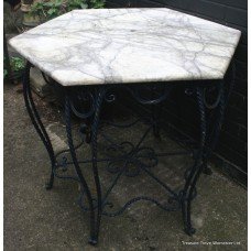 Wrought Iron Marble Topped Garden Table & Four Armchairs