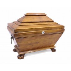 Edwardian Yew Wood Sarcophagus Tea Caddy Box